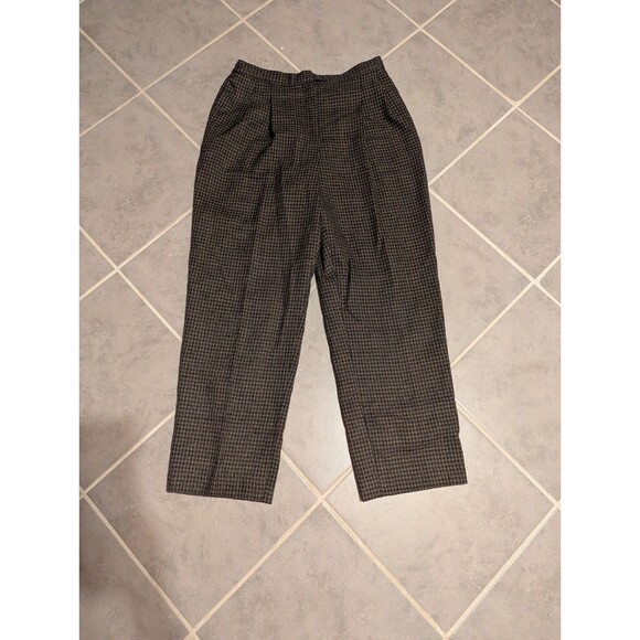 Vintage 80s High Waist Houndstooth Wool Blend Trousers womenMade in Romania Sz 8 - Picture 3 of 15